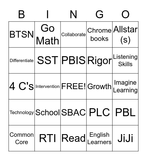 Ed Lingo Bingo Card