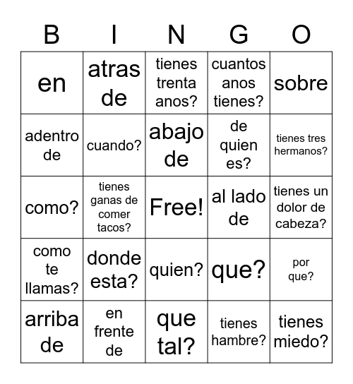 questions and locations Bingo Card