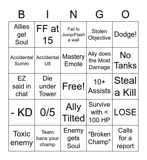 League of Legends Bingo Card