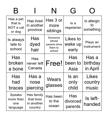 Person Bingo Card