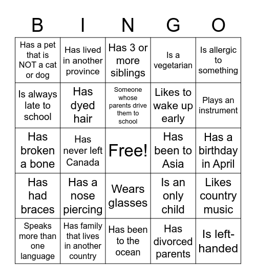 Person Bingo Card