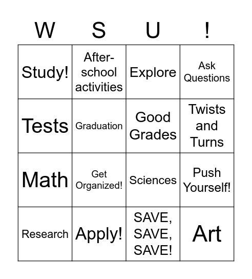Road Map to College! Bingo Card