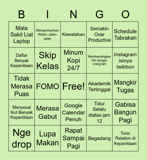 Temptation of Over Productivity Bingo Card