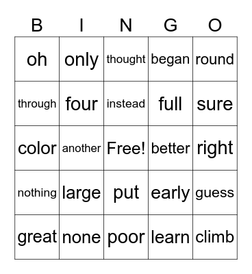 1st Grade High-Frequency Words Unit 5 Bingo Card