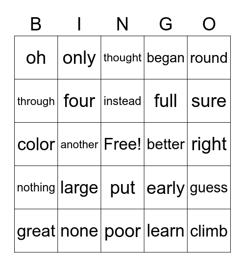 1st Grade High-Frequency Words Unit 5 Bingo Card