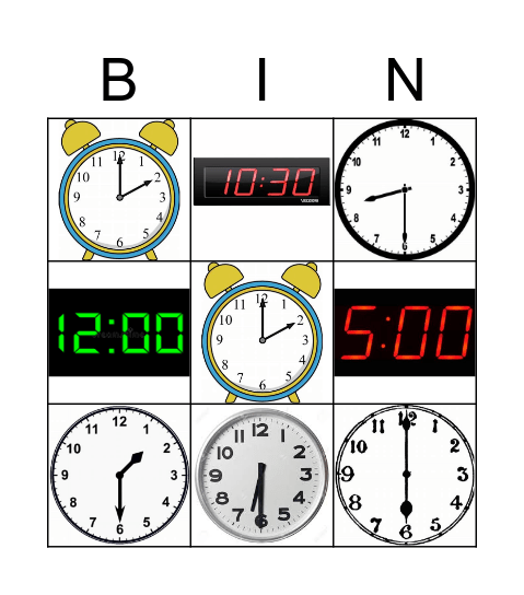 What time is it? Bingo Card