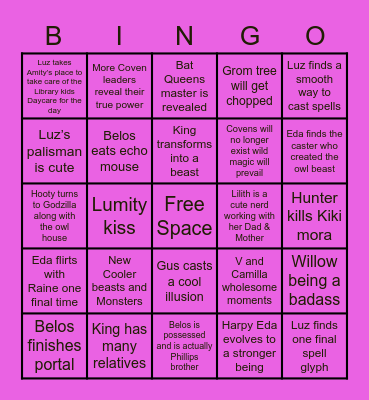 The Owl House Season 2B Bingo Card