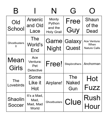 Comedy Movies Bingo Card