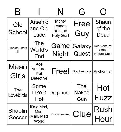 Comedy Movies Bingo Card