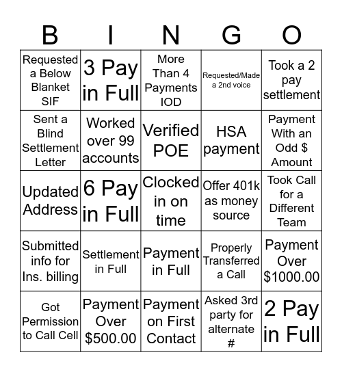 Collector Bingo Card