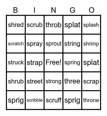 3 Letter Blends Bingo Card
