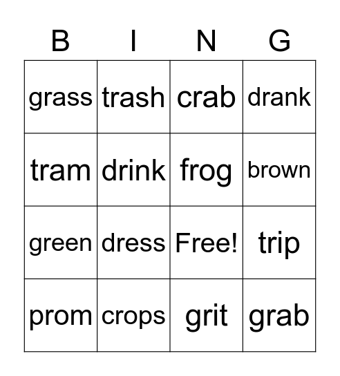 R Blends Bingo Card