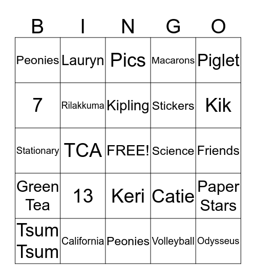 Tea time Bingo!!!! Bingo Card