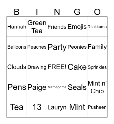 Tea Time Bingo!!!! Bingo Card