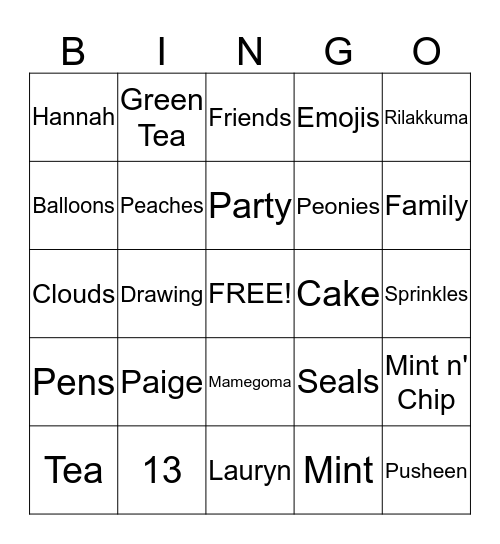 Tea Time Bingo!!!! Bingo Card