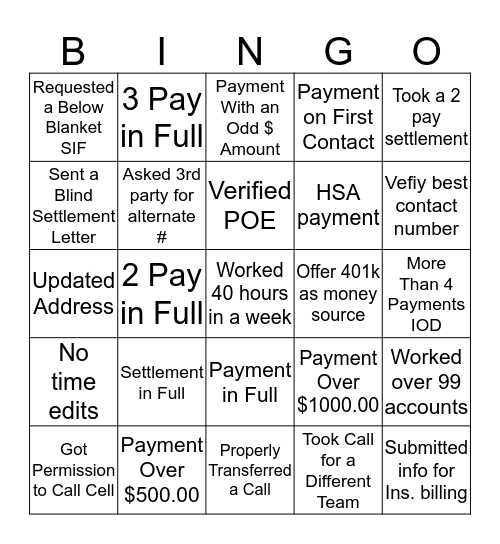 Collector Bingo Card