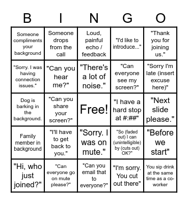 Conference Call Bingo Card