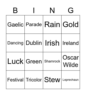 St Patrick's Day Bingo Card