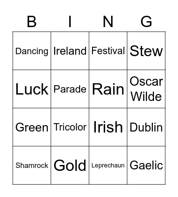 St. Patrick's Day Bingo Card