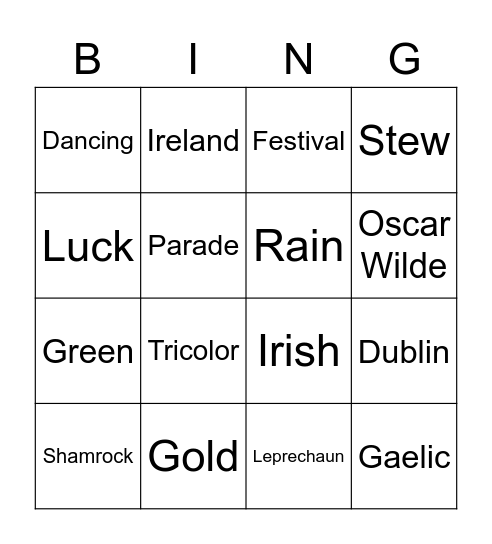 St. Patrick's Day Bingo Card