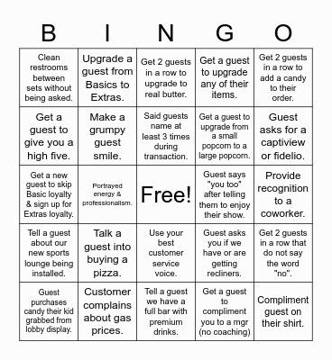 Quality 10 Customer Service BINGO Card