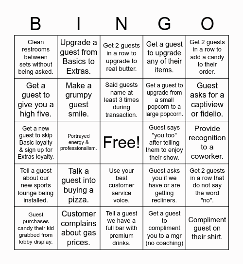 Quality 10 Customer Service BINGO Card