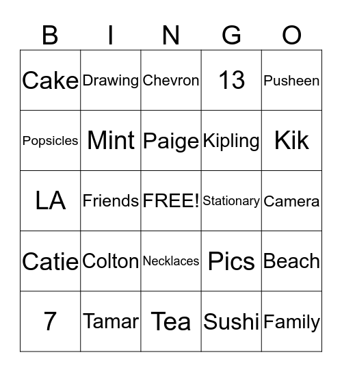 Tea time Bingo!!!! Bingo Card