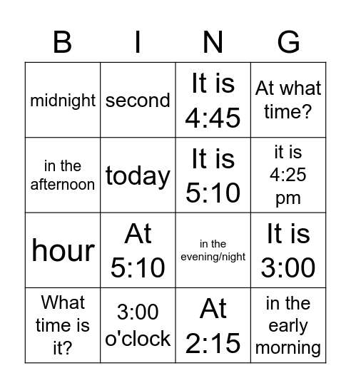 La Hora-2 Bingo Card