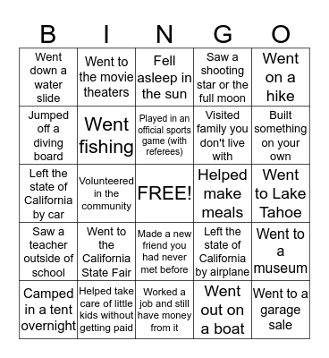 Our Summer Bingo Card