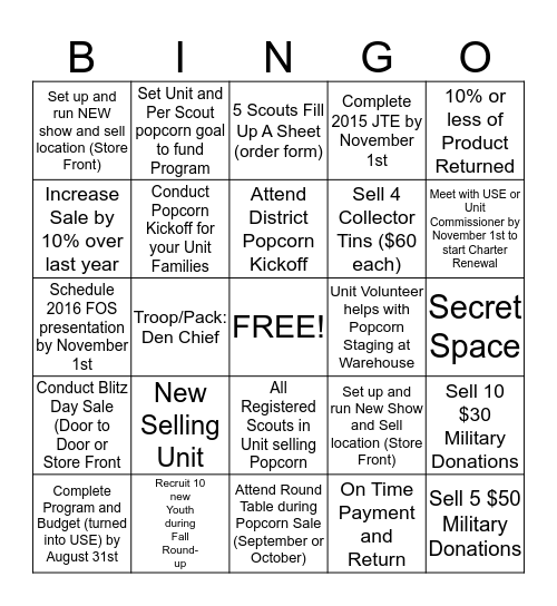 Heartland Popcorn Bingo Card