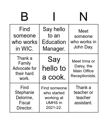 Wellness Day Punch Card Bingo Card