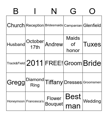 Bride Bingo Card