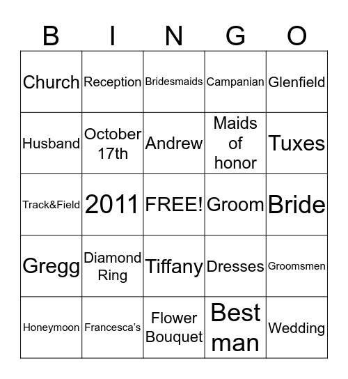 Bride Bingo Card