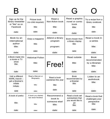 Adult National Library Week BINGO Card
