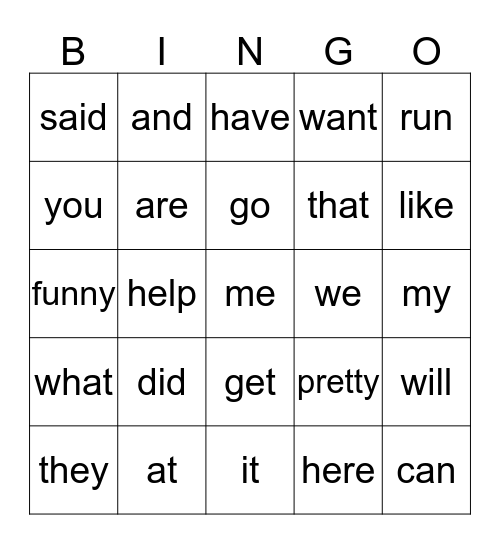 1~5 Bingo Card