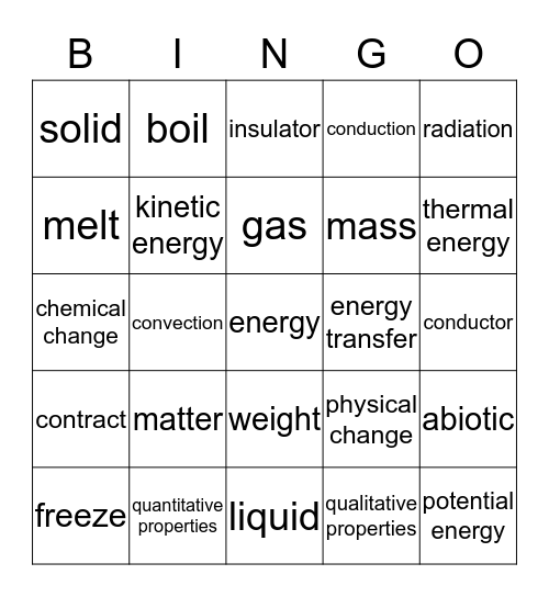 Matter & Energy Bingo Card