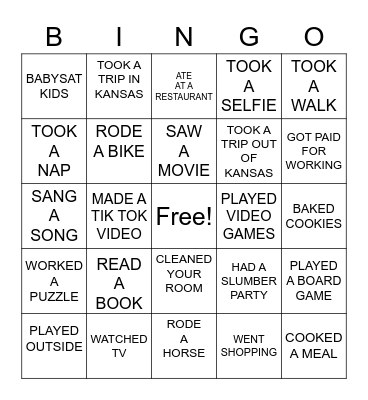 SPRING BREAK Bingo Card