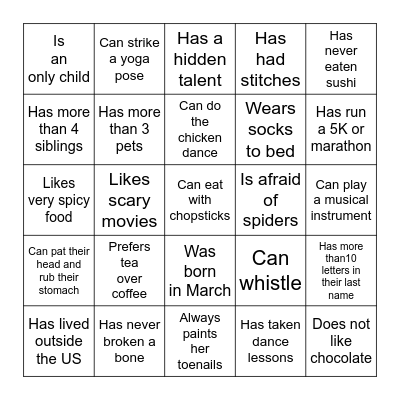 Find someone who Bingo Card