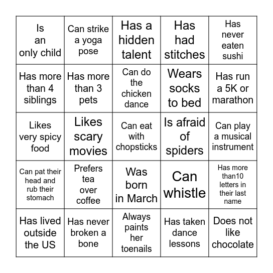 Find someone who Bingo Card