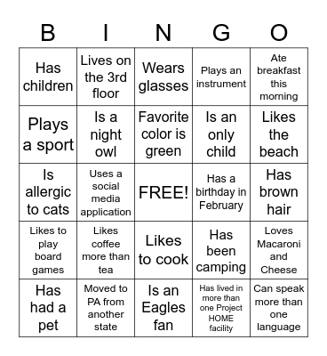 Get to Know You BINGO! Bingo Card