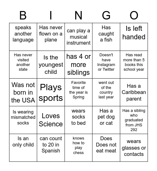 Get To Know You Bingo Card