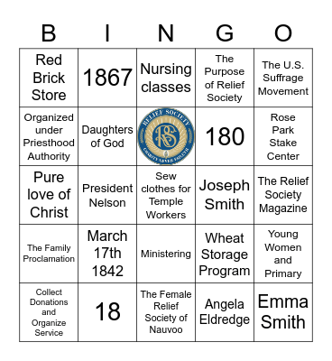 Relief Society Birthday Bingo Card