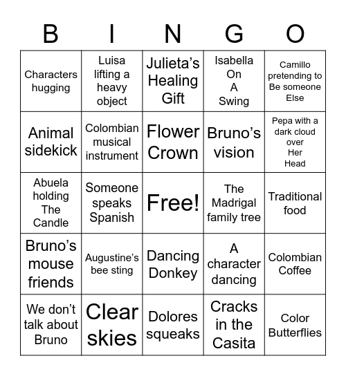 Encanto Bingo Card