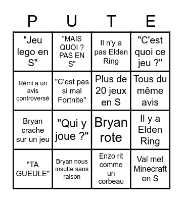 Tier List Jeux Vidéos Bingo Card