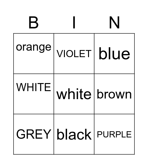 colour Bingo Card