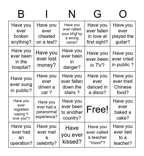 PRESENT PERFECT Bingo Card