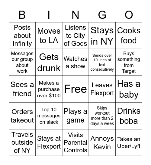 Tiff's Bingo Chart Bingo Card