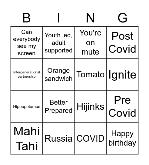 YIGN Bingo Card