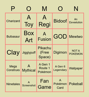 Pokemon Bingo Card