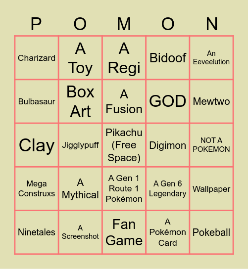 Pokemon Bingo Card